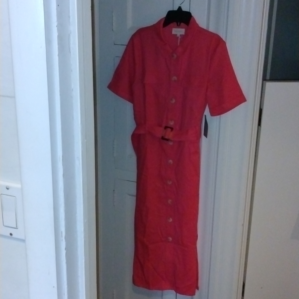 Short Sleeve Midi Shirtdress Linen Blend